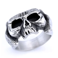 Men's vintage viking pirate skull ring in brushed silver stainless steel for a biker style - US Size 8 / Broad Band Cross-Notch Skull Style (20402)