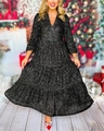 Dettagli dell'abito con paillettes a balze, maniche lunghe e gonna elegante - S / Nero