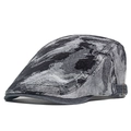 Vintage jacquard washed denim flat cap in gray black with adjustable metal buckle - Adjustable / Black