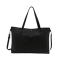 Black leather tote bag with dual handles and adjustable shoulder strap for daily commuting - Black