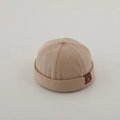 Berretto docker bimbo cachi in cotone con toppa in pelle a forma di orso - Toppa Orso - Cachi
