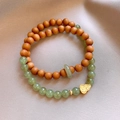 Drielagige kralenarmband met zirkonia en parels in een elegant geometrisch ontwerp - Gourd Beaded Dubbellaagse Armband (HB4574) / Lichtgroen/Bruin