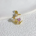Detail of 18K gold-plated crescent pendant with pink heart zircon and crystal inlay - Style D Crescent Moon