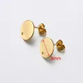 8mm golden round stud earrings in 18k gold plated titanium steel with DIY hanging hole - 8mm Flat Round / Gold