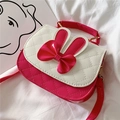 Cute pink and white girls' mini crossbody bag with rabbit ears and quilted pattern - Rose Red