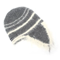 Winter windproof knit beanie with grey wool and white faux fur earflaps for cold weather - Gray