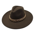 Detail of dark brown wool fedora hat featuring a bold gold metal chain decoration - M(56-58cm) / Brown