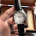Quartz men watch with white dial, silver case and black leather strap in a wood box - Ray Series Black Strap White Dial