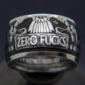 Retro gold plated eagle ring with Zero Fucks engraving and star detail for men - US 6 / Punk Slogan Silver Black