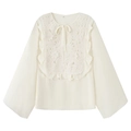 Witte top met lange mouwen, kantborduursel en ruches in platte liggende weergave - L / Tops