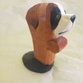 Handcrafted wooden Saint Bernard dog glasses stand on black base with red collar detail - Saint Bernard