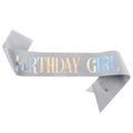 Silver glitter birthday girl sash with holographic lettering and safety pin included - One Size / Silver Holographic - GIRL