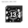 Close-up of 13th birthday paper napkins with Official Teenager print and balloon details - Teenager Theme B&W Napkins