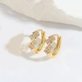 Elegant gold earrings with shimmering white zircon stones in a geometric zigzag design - Square Zirconia