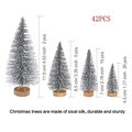 Detailed set of 42 mini sisal Christmas trees in four sizes with wooden bases - Set 7 - Silver 42PCS