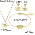 Goldenes Edelstahl Lotus Schmuckset mit champagnerfarbenen Zirkon Wassertropfen - Gold 3-Teiliges Set