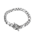 Polished silver stainless steel Figaro chain bracelet with a classic toggle clasp - 7mm Figaro Style (KB151488-Z)