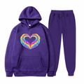 Ensemble de survêtement violet foncé avec imprimé cœur arc-en-ciel et pantalon de jogging - S / Violet Foncé-Ailes de Cœur