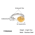 Detailed view of two-tone stainless steel open ring with shell and star elements - Starfish & Shell Style (YYR025242)