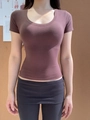Slim fit U-neck short sleeve T-shirt in coffee brown with stretchy athletic fabric - XS / Cocoa Brown