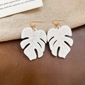 White Monstera leaf drop earrings with golden hooks in a natural bohemian style - White Monstera Leaf