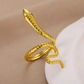 Vintage gold snake ring featuring textured scales and white zircon eyes in an open design - Style 7-White Stone Eyes