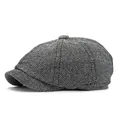 Classic grey herringbone newsboy cap with vintage British style for men and women - Adjustable (56-60cm) / Light Grey Herringbone