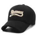 Classic black baseball cap with cream 3D embroidery featuring Ramax REALIZE text - Adjustable / Black