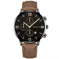 Orologio business da uomo con cinturino in pelle marrone, quadrante nero e cifre dorate - Cassa Oro Rosa Quadrante Nero Cinturino Marrone (1)