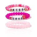 Pink heart-themed beaded bracelet set with KISS, LOVE and BE MINE charms for gift - Sy0072-1