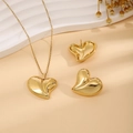 Luxury golden heart necklace and earrings set with irregular geometric leaf texture finish - Smooth Heart Style (E6210-17)