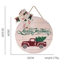 Wooden 28cm Merry Christmas door sign with red truck print and festive bow ornament - Style C (Red Retro Truck)
