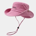 Pink washed denim heart bucket hat with adjustable chin strap and heart embroidery patch - M (56-58cm) / Pink