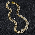 Collana da uomo tipo cubano in oro con maglie a cuore ricoperte di strass luccicanti - Collana (45 cm) / Oro