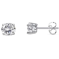 Silver round-cut zircon stud earrings with four-prong setting and butterfly back - Round Steel Color 3mm Single