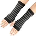 Knitted arm sleeves with black and grey horizontal stripes and fingerless design - One Size / Grey Black Striped