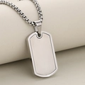Minimalist silver rectangle dog tag pendant necklace with ball chain on beige background - Pendant Only / Silver