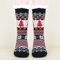 Chaussettes de Noël épaisses en tricot avec sapins rouges et bordure en polaire blanche - Taille unique / Sapin Flocon Noir