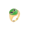 Gold-plated alien ring with green enamel finish and blue gemstone eyes - Green