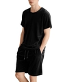 Heren sportset van zwart fluweel met een t-shirt met korte mouwen en een korte broek - S / Zwart