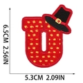 Detailed measurement view of letter U embroidery patch with pilgrim hat 6.5cm x 5.3cm - Letter U