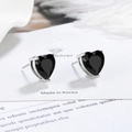 Elegant heart-shaped black zircon stud earrings in a silver-tone finish for women - Black Zirconia