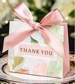 Pink watercolor floral candy box with a large ribbon bow and a Thank You tag - Floral Bag Pink Ribbon / 11.5*4.5*10