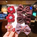 6-piece set of cartoon fabric hair clips with floral and bow patterns for girls - 12# Red Flower 6pcs Set