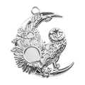 Silberner 304 Edelstahl Mondanhänger mit Eulen- und Sonnenblumenmotiv für DIY-Schmuck - Silber