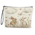 Neceser de conejito de Pascua con dibujos de acuarela y flores, estuche de tela suave - Estilo Conejos de Jade y Flores (xy-081-4) / Con Correa