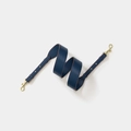 Adjustable navy blue leather handbag strap with gold swivel hooks and brown edges - Blue Gold Buckle