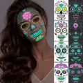 Luminous Day of the Dead face tattoos set with glowing sugar skull floral patterns - FCY001-004 Combo Set (4 Sheets)