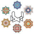 DIY Mandala Diamond Painting Coaster Set of 6 with black metal holder organizer - Mandala Style (BD603)