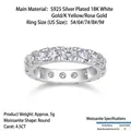 Eternity band ring in S925 sterling silver plated with 18K gold and 4.5CT moissanite - R13631+gra/black Card / US Size 7 / Circumference 54.3mm